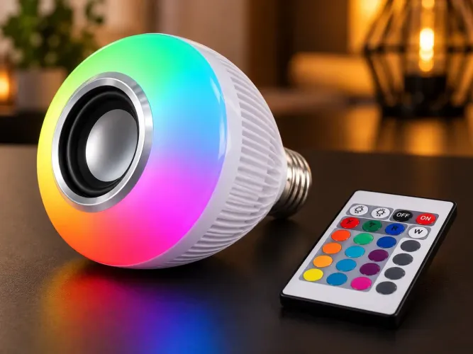 Lâmpada LED RGB com Caixa de Som e Controle Remoto