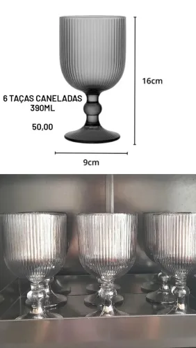 Jogo de 6 taças caneladas fumê