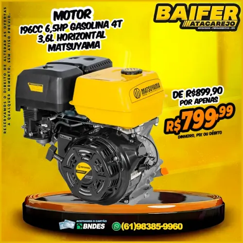 Motor 196cc 6,5hp Gasolina 4T 3,6L Horizontal Matsuyama