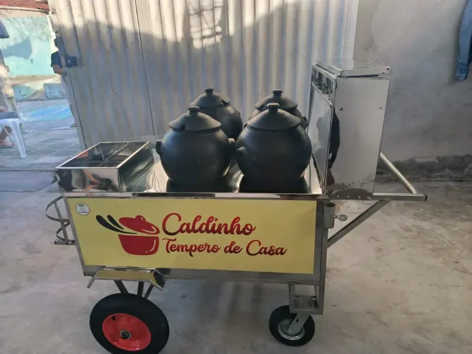 Carrinho de Caldinho/Sopa/ inox Novo - Completo com 4 Panelas | Pronto para Trabalhar