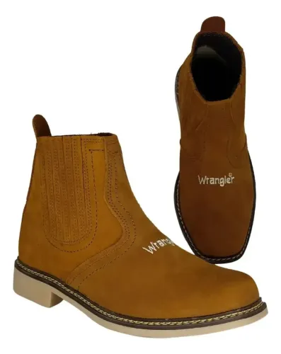 Botina masculina Wrangler couro legítimo Caramelo