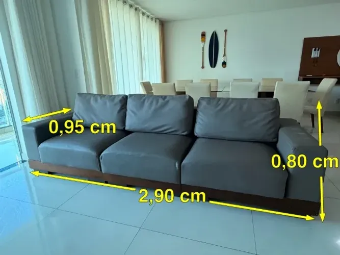 Estofado 3 módulos em corino marrom 2,90 cm, retrátil!