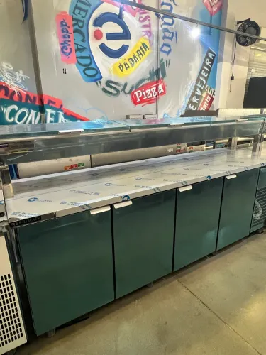 Condimentadora refrigerada inox  2,50m para pizzaria - pronta entrega 