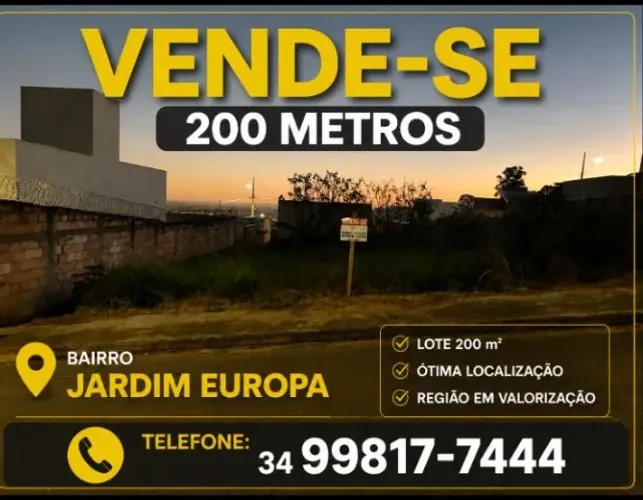 Vende-se lote jardim Europa 200m2 valor R$ 89.000,00