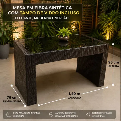 MESA GRANDE EM FIBRA SINTÉTICA + TAMPO DE VIDRO INCLUSO - R$ 1.500