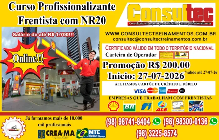 Curso de Frentista Abastecedor com NR20 inicio 27-07-2026