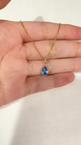 PINGENTE GOTA OURO 18K C/ ZIRCÔNIA AZUL