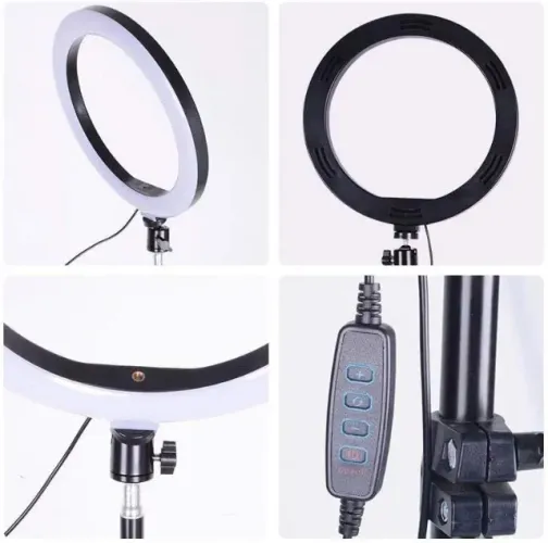 Ring Light Iluminador Led Profissional 26cm Tripé 210cm Branco-frio Preto