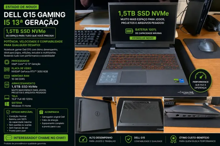 Dell G15 RTX 3050 16GB RAM SSD 1,5TB