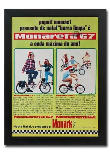 Bicicleta Monark Monareta 1967 - Quadro decorativo com propaganda original