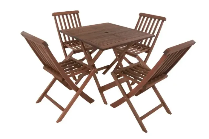 Conjunto Mesa 80cm e 4 Cadeiras Dobráveis Roma com furo para Ombrelone  - Madeira maciça