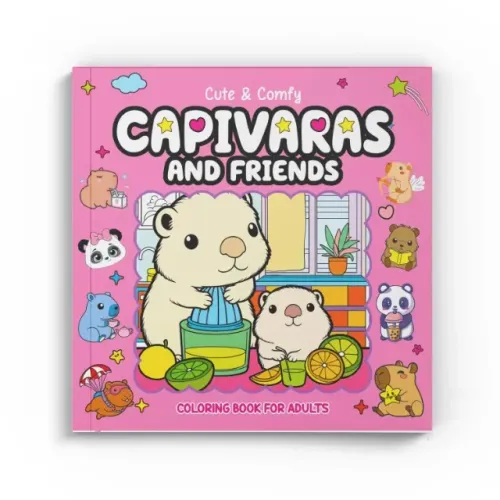 Livro de Colorir Adulto Cute & Comfy Capivaras and Friends