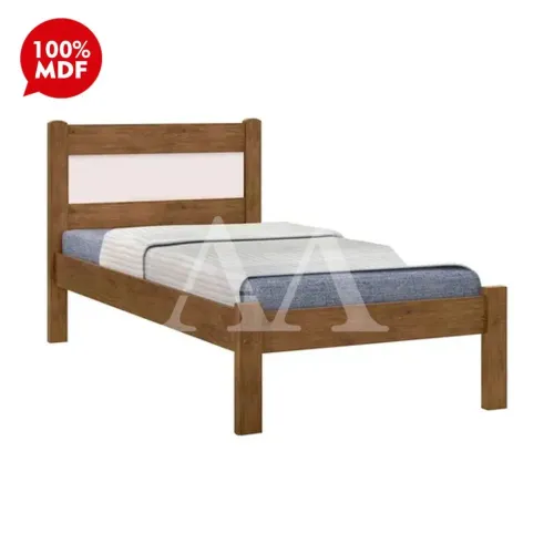 Cama Solteiro 100% MDF Prisma Jequitibá / Off White <br>