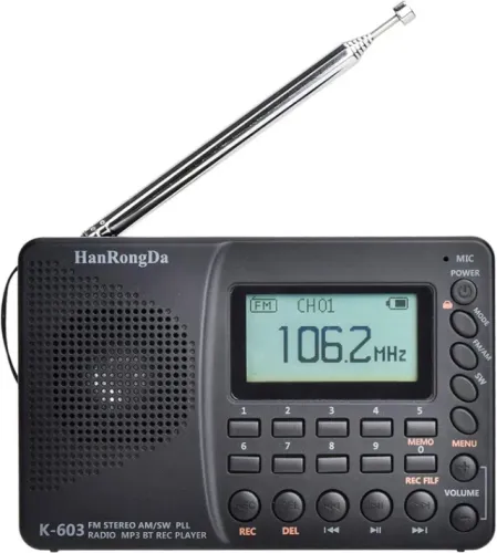 RÁDIO HanRongDa PORTÁTIL AM-FM-SW/ENTRADA CARTÃO MEMÓRIa/GRAVADOR VOZ/mp3 player/Tela lcd