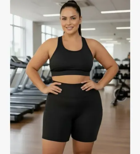 Conjunto Plus Size Top + Bermuda Fitness Academia Treino Caminhada z1386