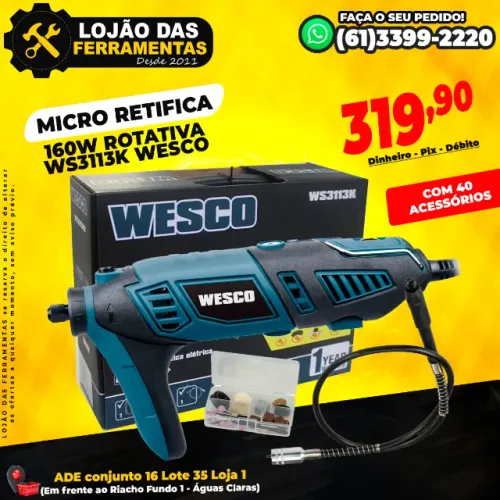 Micro Retifica 160w Rotativa Com 40 Acessórios Ws3113k Wesco