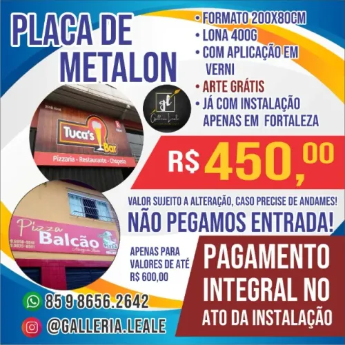 Placa de metalon com lona e instalação 200x80cm