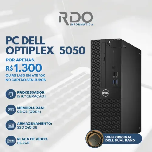 PC Dell OptiPlex 5050 i5 6ª Geração 8GB SSD 240GB R5 2GB Wi-Fi - Rápido & potente!