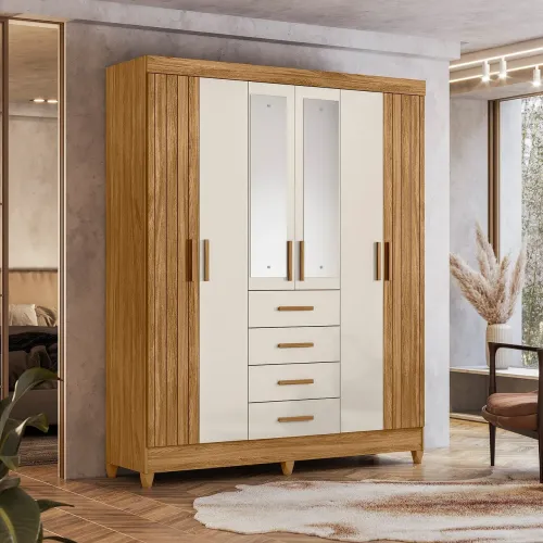Guarda-Roupa 6 Portas com Espelho 4 gavetas