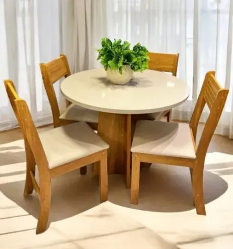 Mesa Redonda Flipp/Slin Mel/Blonde com 4 Cadeiras Brisa Veludo Marfim - VIERO MÓVEIS