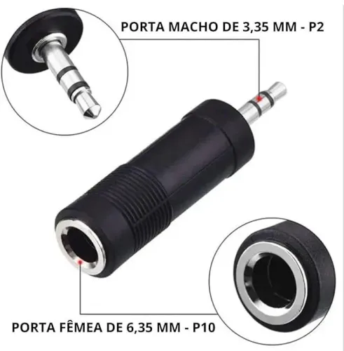 Adaptador P2 Macho x P10 Fêmea - Áudio de Qualidade