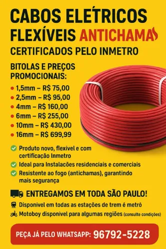 Cabos elétricos flexível antichamas certificado pelo Inmetro 