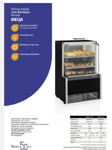 Vitrine Estufa com Bandejas Aurora MEQA-075 R PR