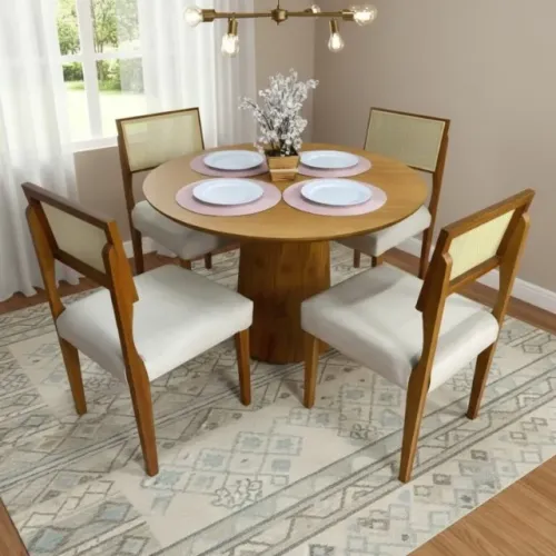 Pronta entrega!! Mesa Redonda Malva 110 com 4 Cadeiras Grécia Linho (cadeiras montadas)