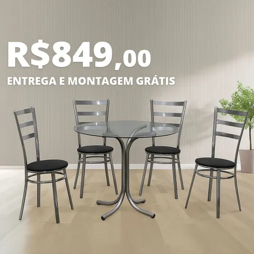 Conjunto Mesa Redonda com 4 Cadeiras