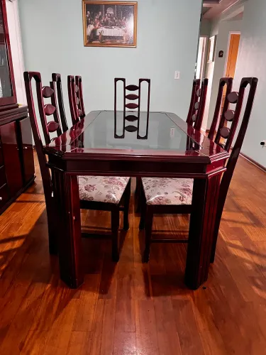 Mesa de Jantar 8 Lugares em Madeira com Tampo de Vidro - 1,96 x 1,00 m