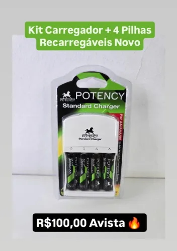 Kit Carregador + 4 Pilhas Recarregáveis Novo !!!
