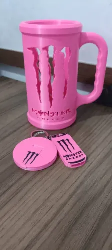 Caneca Monster Rosa Chiclete/ Com Tampa e Abridor