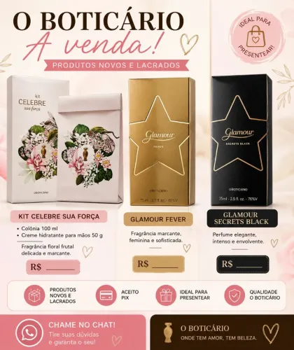 ?Disponiveis Kit celebre sua força (Colônia e creme para as mãos) Glamour 75ml