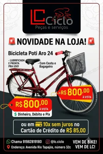 Bicicleta poti aro 26 e aro 24 em nossa loja 