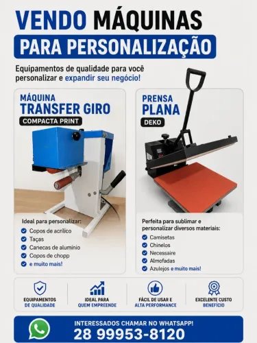 Prensa para sublimação + transfer giro para estampar copos