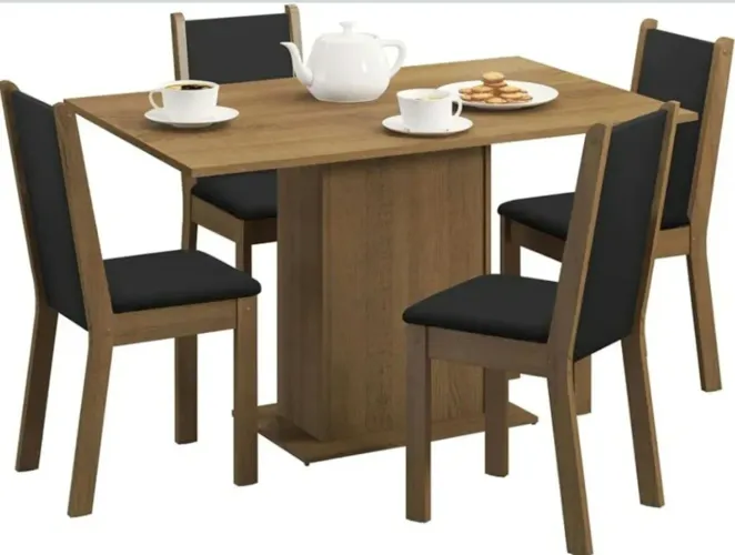 Mesa de jantar 4 cadeiras marrom e preta
