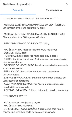 Caixa transporte Pet n 7