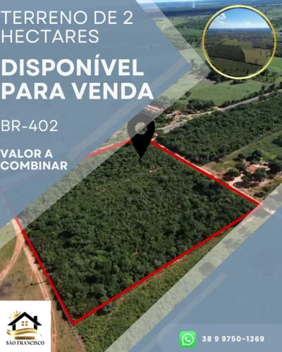 Terreno de 2 Hectares(20.000m2) na BR MG-402, a 2km de São Francisco - MG