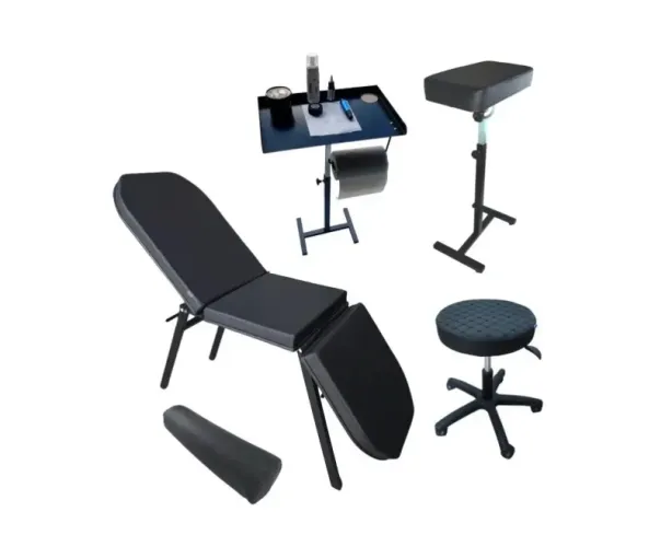 Kit Studio Tatto: Maca 3 Posições, Mocho, Apoio Braço, Bancada e Pilow Rolinho.