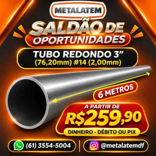 Tubo Redondo 3" (76,20mm) #14 (2,00mm) 6 Metros