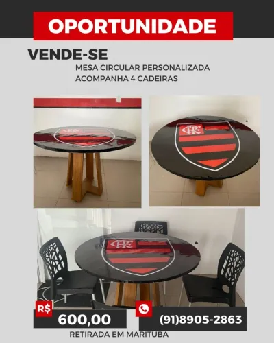 Mesa Personalizada do Flamengo + 4 Cadeiras