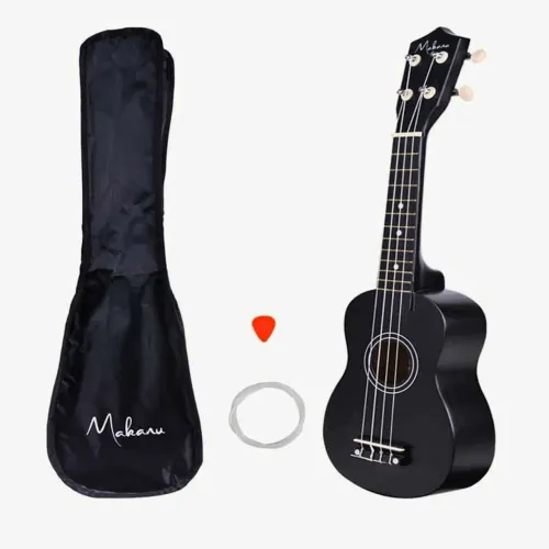 Ukulele acústico soprano com capa e palheta Makanu