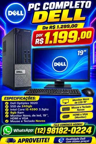 Dell Completo, Zero Bala, SSD Novo, Monitor Novo, Mouse + Teclado Novos, PC excelente