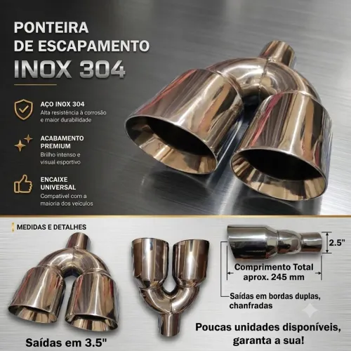 Ponteira Dupla 3.5" em Inox 