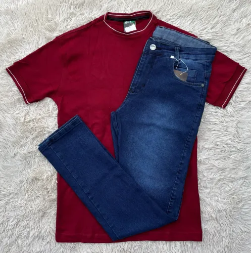 Kit Camisa Suedine e Calça Jeans