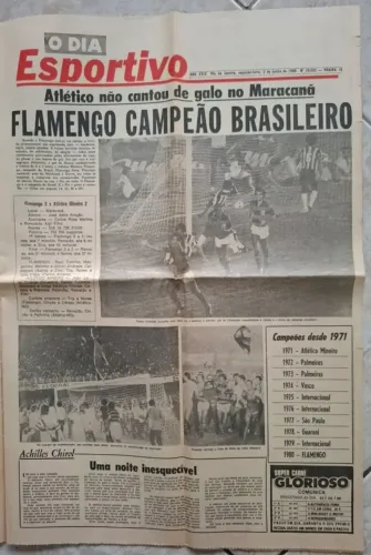 Jornal O Dia Esportivo Flamengo Campeão Brasileiro com Pôster <br>Brasileiro 80 Pôster