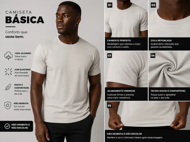 Kit 3 Camisetas básicas masculinas Algodão Premium! Disponível em 5 Cores! Entrega Grátis