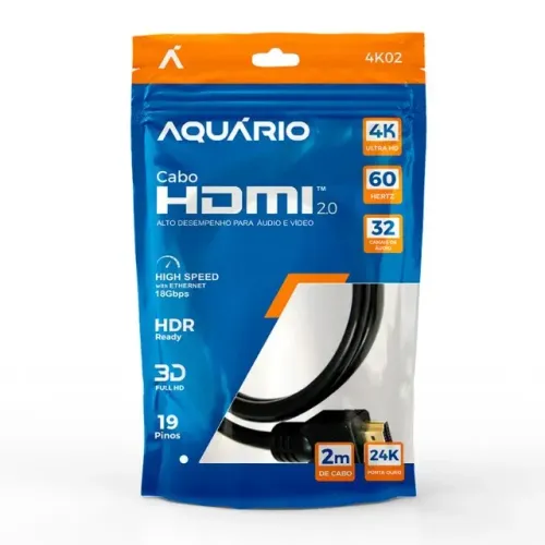 CABO HDMI 2.0 4K 3D 19 PINOS - 2 METROS - AQUARIO
