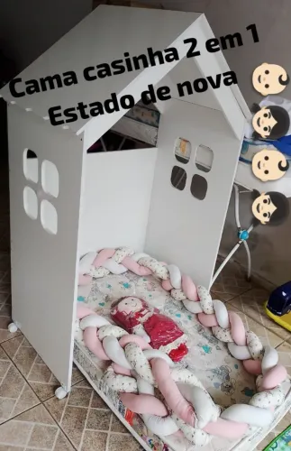 Cama Casinha Branca 2 em 1 (é mini cama 1,30x70 e tbem pode ser Colocado um Box d Solteiro