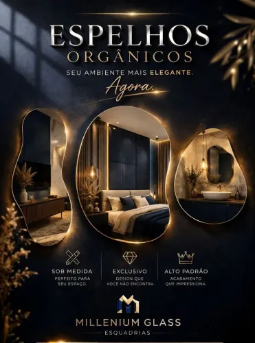 Espelhos Decorativos Orgânicos e Sob Medida - Novos<br>Descrição: Trabalhamos com espelhos